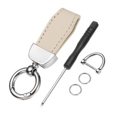 Car Key Chain, Zinc Alloy Leather Car Keychain, Silver/Beige