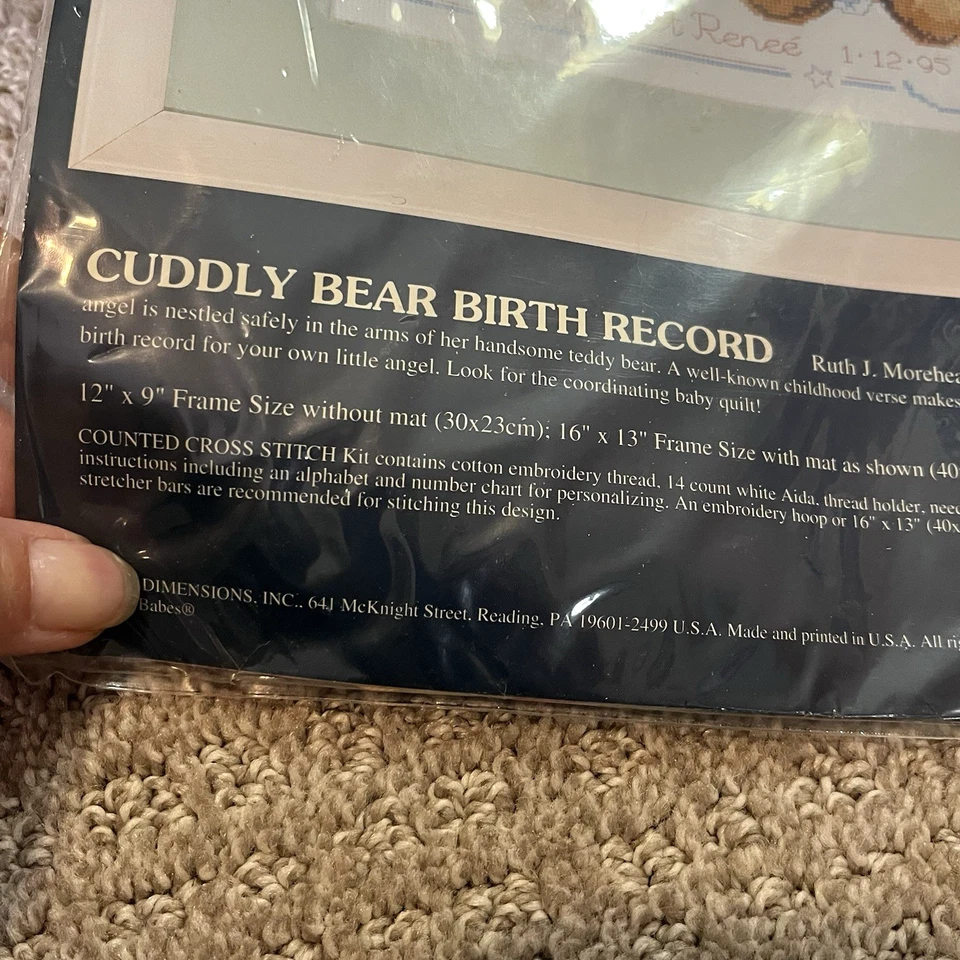Sunset Dimensions Cross Stitch Kit Cuddly Bear Birth Record Personalized #13591 - Image 3 of 4
