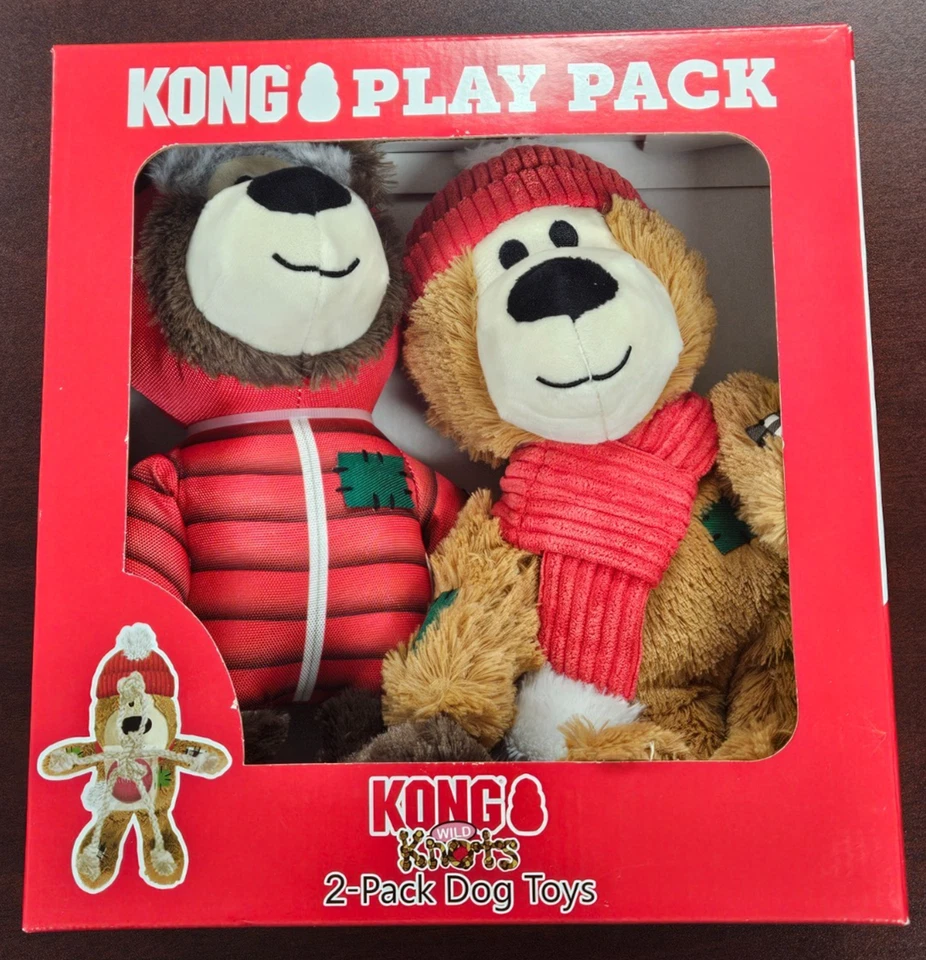 Kong Play Pack Juguete para Perros 4 unidades Set de Regalo de Vacaciones Paquete de Peluche Juguetes para Perros Caninos NUEVO Foto 2 de 4