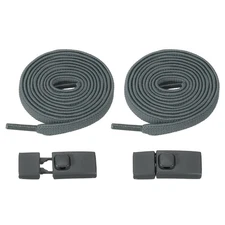 No Tie Shoelaces with 2 Metal Square Buckle Clips, 1Pair & Dark Gray