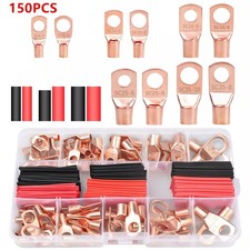 150pcs Copper Battery Cable Ends Wire Lugs Assortment Kit AWG 2 4 6 8 10 Gauge