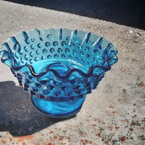 Vintage Fenton Colonial Blue Hobnail Glass Pedestal SIX Candle Holder