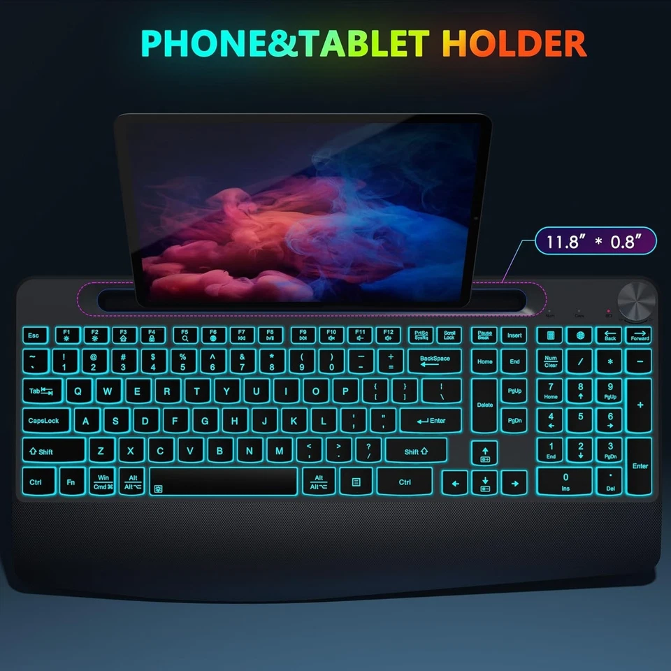 JOYACCESS Ergonomic Wireless Backlit Keyboard with Phone Holder,Rechargeable Wir - Image 3 of 4