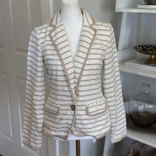 OFF WHITE Giacca blazer donna beige panna righe singolo bottone taglia S nautica nuova con etichetta