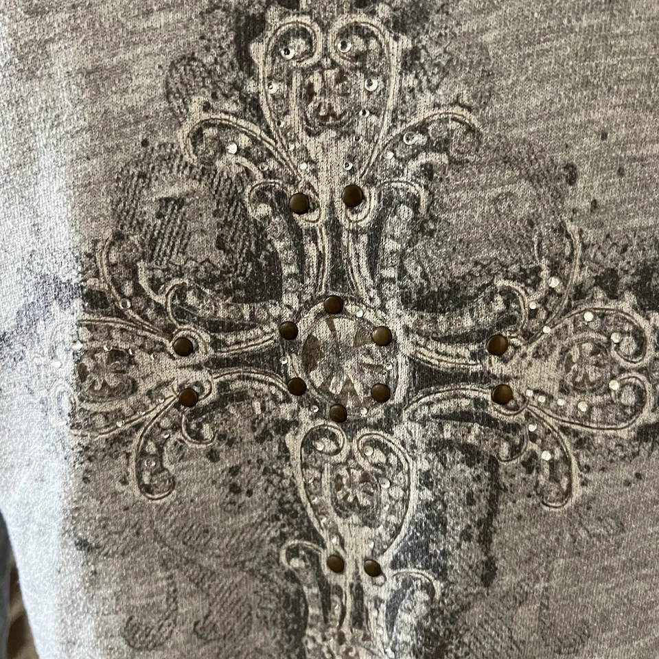 Miss Me Rhinestone Cross Hoodie Gray Zip Up Sweatshirt Women’s Medium USA - Image 4 of 4