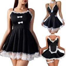 Women's Sexy Maid Lingerie Cosplay Uniform Lace Slip Outfits Babydoll Costume US