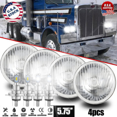 Newest 4x Chrome 5 3/4'' 5.75'' LED Headlights Hi-Low For PETERBILT Semi 349 359 +