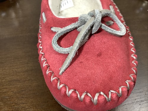 LL Bean Hearthside Leather Red Slippers Women 5 M Suede Moccasins House Shoes - Picture 12 of 12