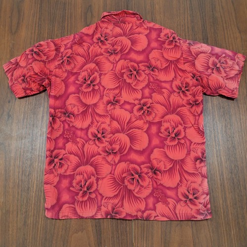 Vintage 60s California Hawaiian Shirt Cotton Red Floral USA Made Large - Picture 4 of 5