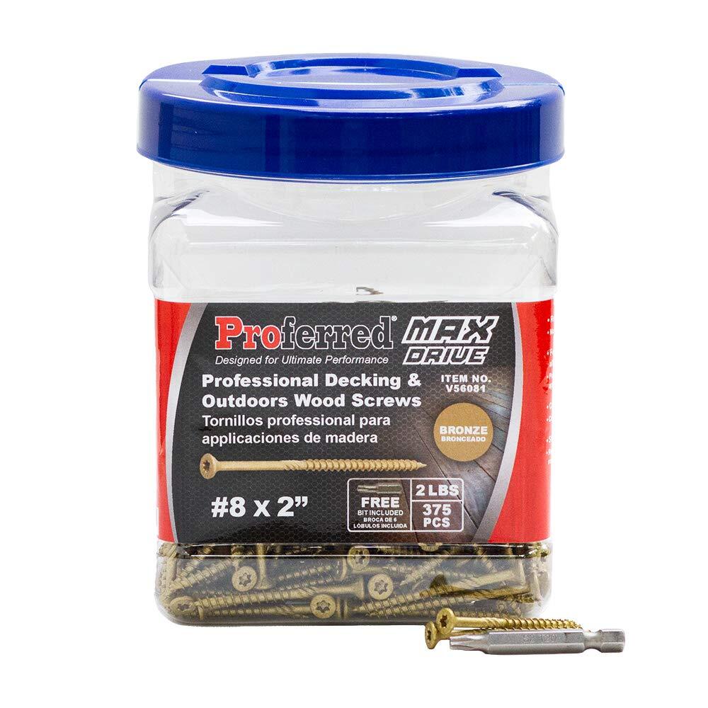 Bronze Coated #8 x 2 Decking Wood Screws 375pcs Includes 1 Bit