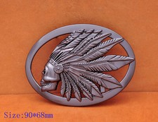 Heavy Duty Guncolor Southeast Tribal Indian Chief Head Leather Belt Buckle