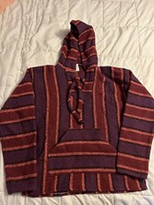 Mexican Poncho Baja Hoodie Surfer Skater Rug Pullover Red Large Hoodie