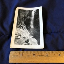 Vintage WWII era Original Photo Photograph 2 Soldiers at Waterfall