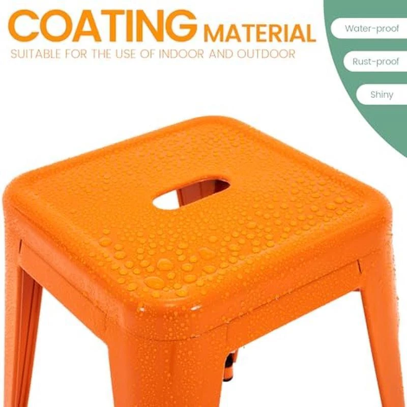 Промышленные металлические табуреты набор из 2 штабелируемых обеденных стульев без спинки для помещений и улицы - Изображение 4 из 4