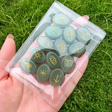 13PCS Crystal Witches Runes Stone Set Engraved Rune Symbol Meditation Divination