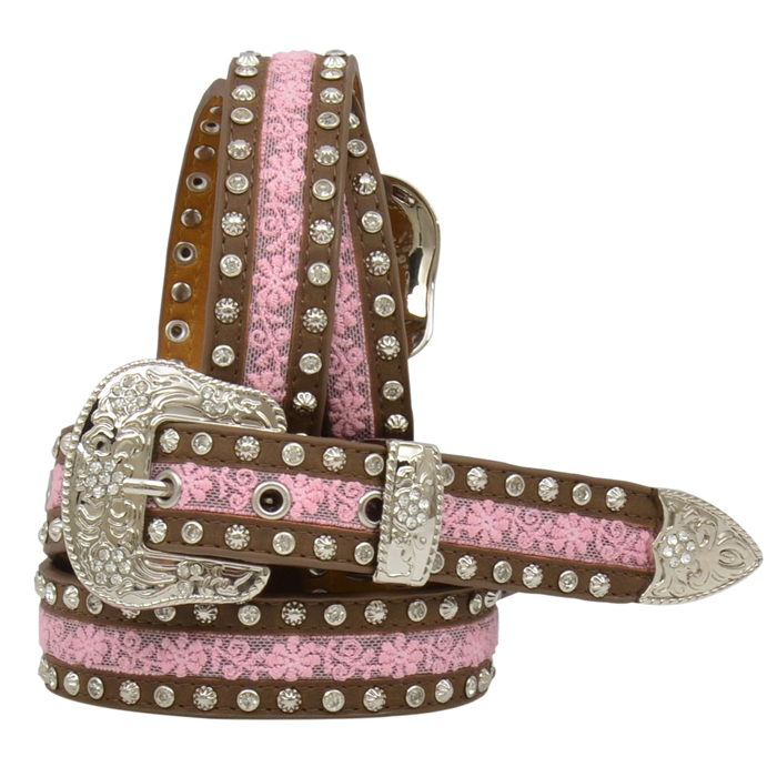 Brown pink sliver buckle belt size ML M&F Western Girls main image 3