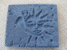 Blue Rubber Stamp Unmounted Stylized Face Sun Design