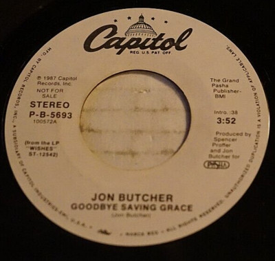 Jon Butcher   Goodbye Saving Grace Promo 1987 Capitol Records P-B-5693 Vg