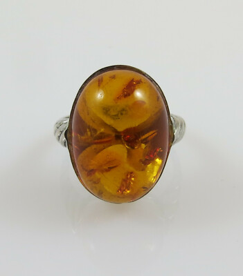 Antiker 800er Silber Ring mit Bernstein, Ringgr. 55 (E3019)
