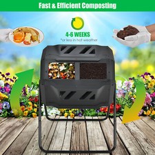 Compost Tumbler 45-Gallon Garden Waste Bin Fertilizer with Dual Rotating Chamber
