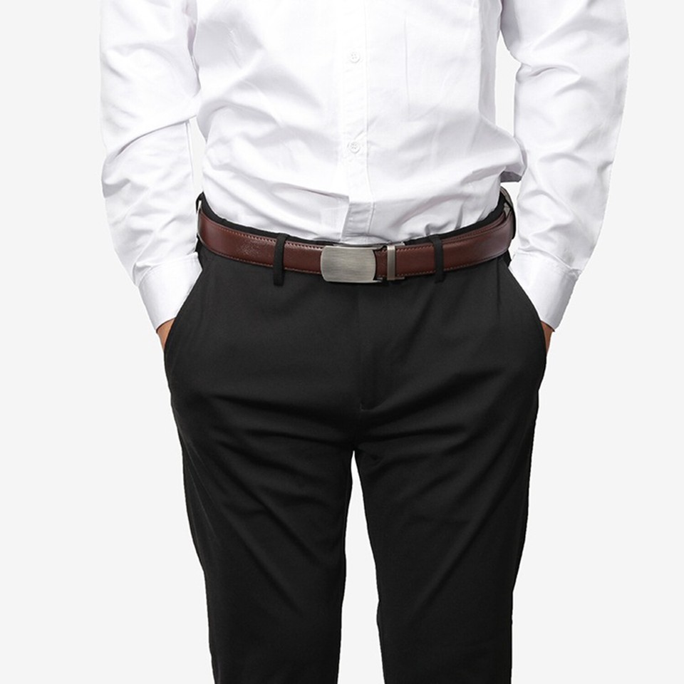 Mens Genuine Leather Ratchet Belts Adjustable Automatic Buckle Size 30 ...