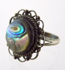 Vintage Mexico Sterling Silver Abalone Shell Ring 925 Size 4.75 Weighs 2.9g