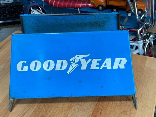 Vintage original GOODYEAR advertising metal tire rack sign with wing foot logo