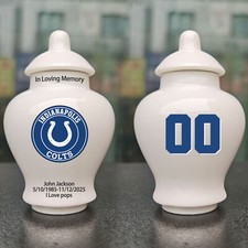 Ceramic Mini Urn   Indianapolis Colts Football Theme, Custom Text  Number