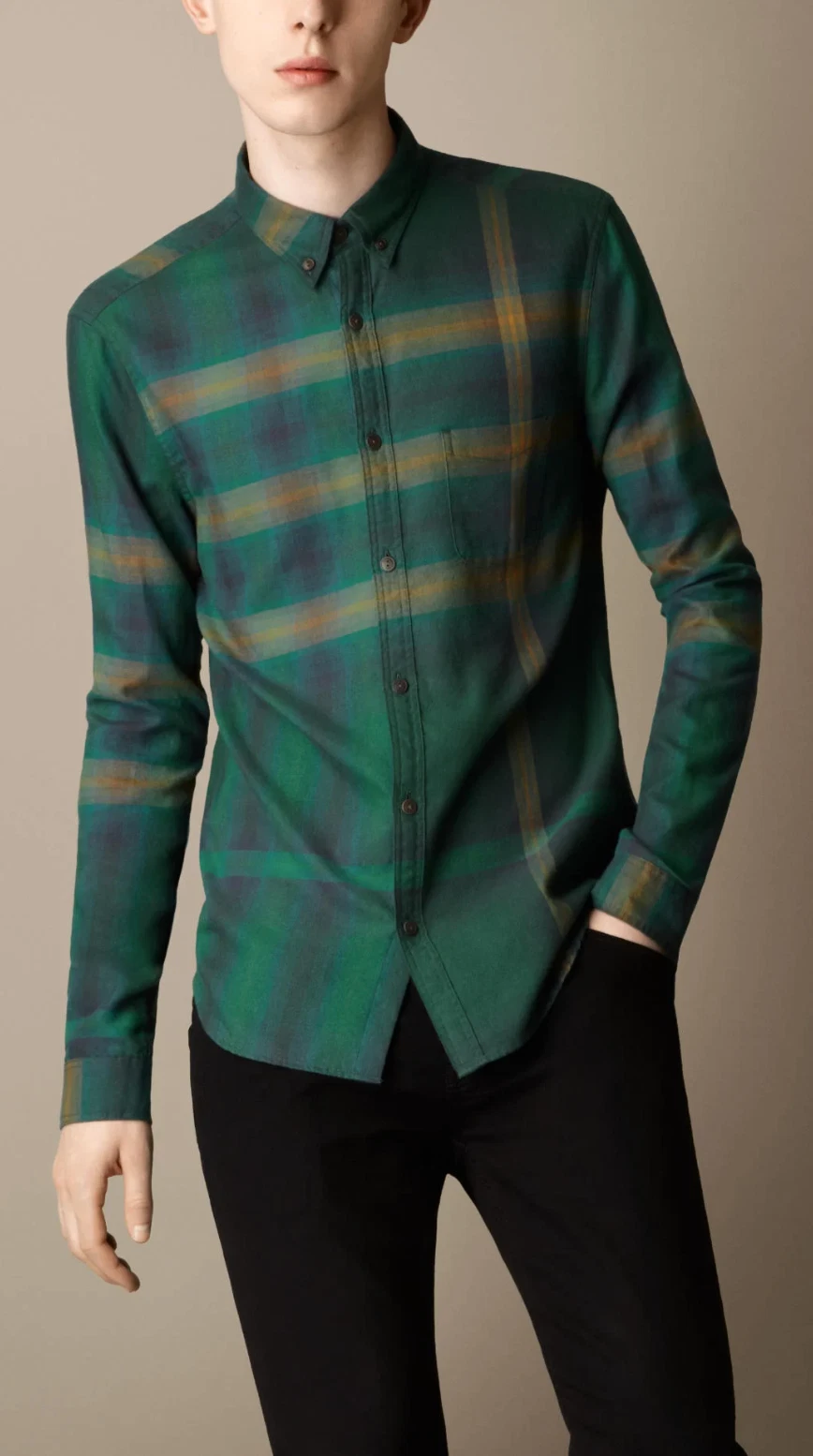 Burberry — Authentic BNWT BURBERRY Check Cotton Shirt Mens Medium IN Dark Forest Green