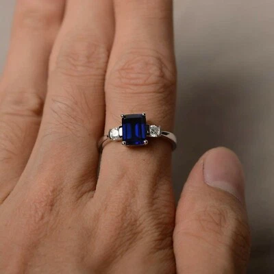 Excellentes bagues de fiançailles saphir taillé émeraude magnifique bague pou... - Photo 1/4