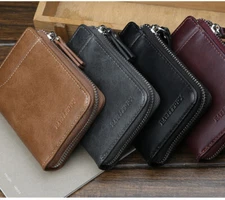 Men Men's T3 Small Leather Wallet Credit Card ID Durable Coin Pocket w/Zipper