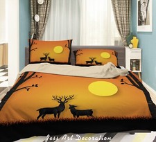 3D Elk Tree Sunset Quilt Cover Set Duvet Cover Bedding Pillowcases