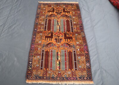 2'5x4'8 ft One of a Kind Pictorial Rug-Afghan Handmade Wall Hanging Tapestry Rug