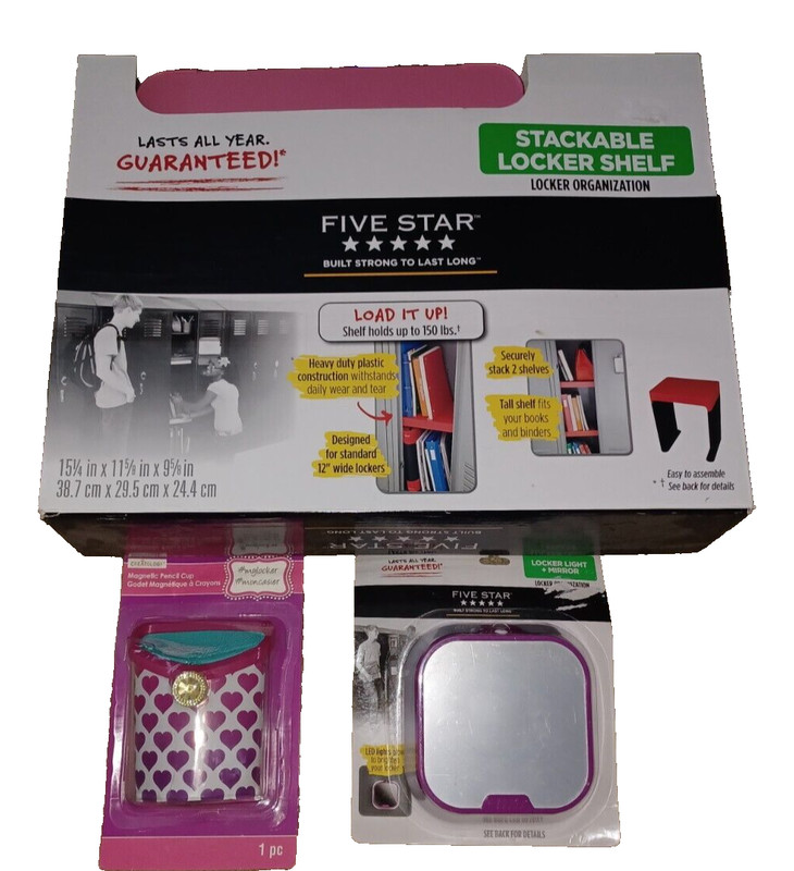 Stackable Locker Shelf Organization Five Star Magnetic Light Mirror Cup New Lot
