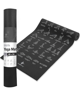 Fitness Yoga Mat w/70 Poses for Women & Men 5 mm Thick / LONG 68'' x 24'' New!