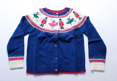Mini Boden Girl's Edie Fair Isle Cardigan LB3 Sapphire Blue Nutcracker Size 7-8Y