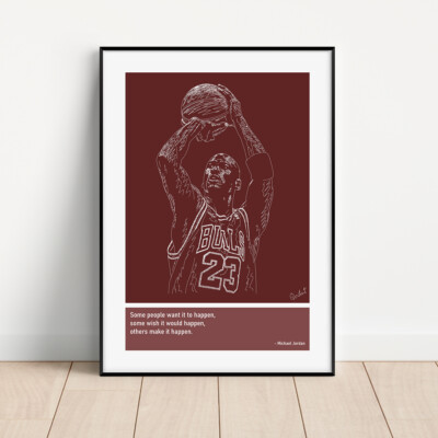 Michael Jordan Sketch Art Print Poster Quotes (motivational, basketball,  gym) UK