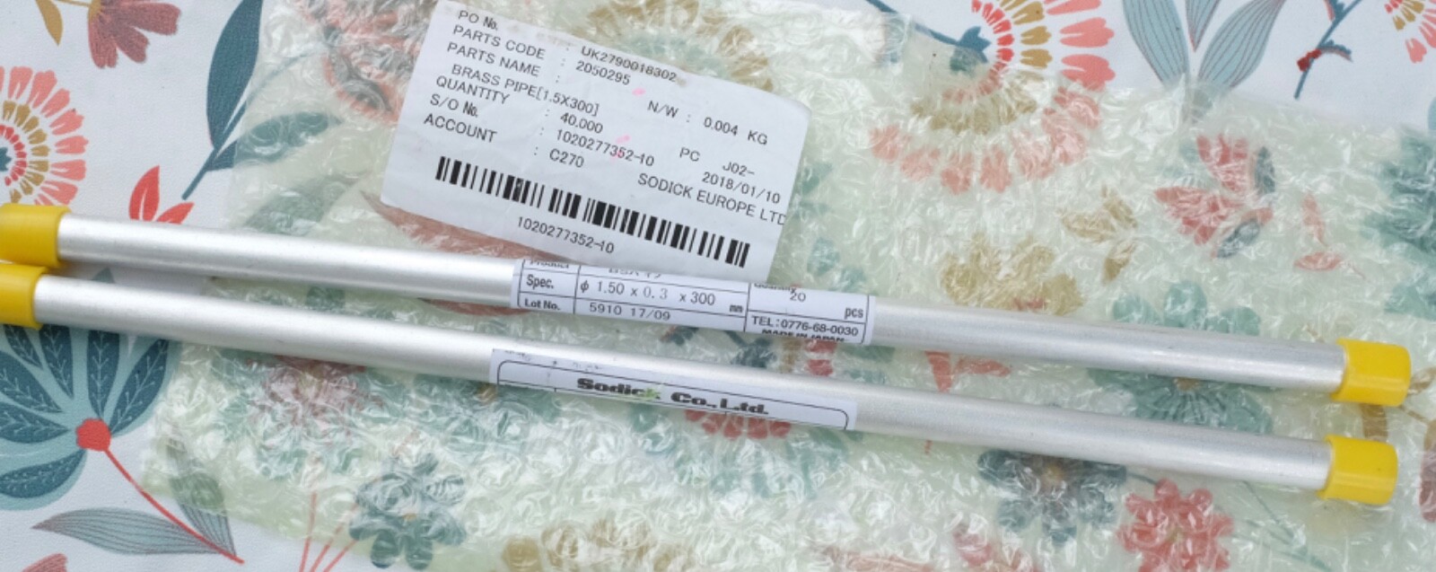 Tube électrode laiton 1.50mm Sodick 2050295 micro perçage EDM érosion 300mm