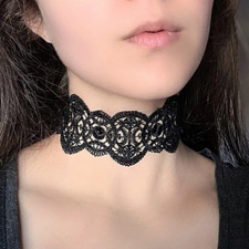 Black Lace Choker Wide Gothic Victorian Collar Necklace Goth Jewelry