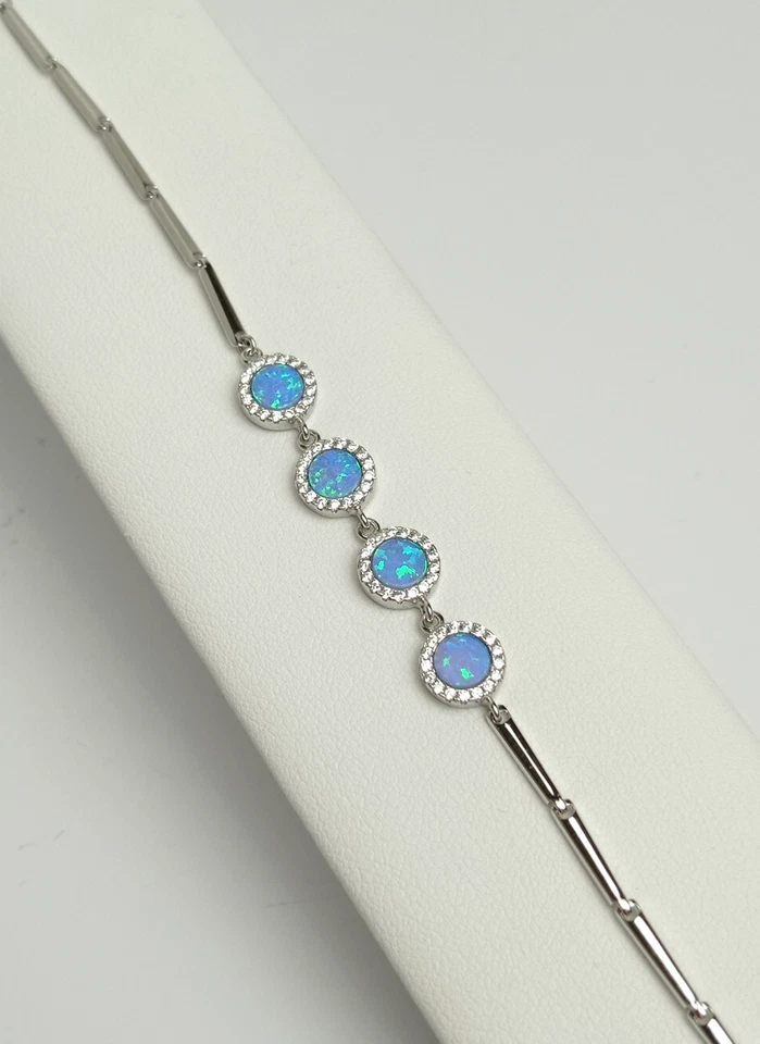 Bolsa de veludo prata 925 maravilhosa opala azul e pulseira CZ grátis  - Imagem 3 de 4