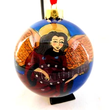 Reverse Painted Ornament Angel with Lute Glass Li Bien 2-3/4" Starry Sky (C-20)