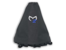 SCHALTMENSCHETTE FÜR MAZDA 2 2007-09 SCHALTSACK LEDER STICKEREI NAHT DUNKELBLAU