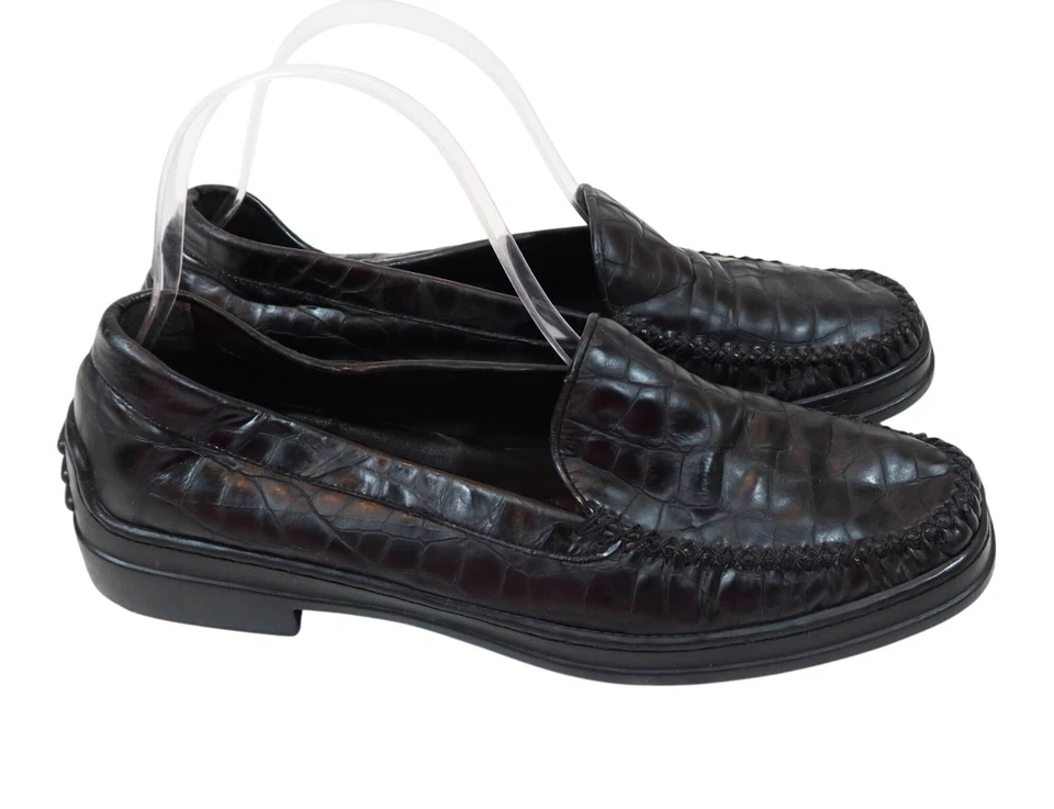 Mocasines de conducción de cuero negro cocodrilo en relieve STUART WEITZMAN Y2K para mujer talla 8,5 Foto 3 de 4