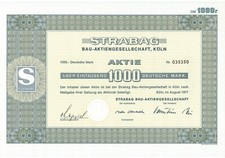 Strabag Bau-Aktiengesellschaft, K&ouml;ln - Branche: Bau - Aktie 1.000 Deutsche Mark