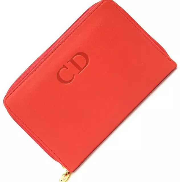 Dior Étui de Voyage Portefeuille Portefeuille Multi Étui Cuir Rouge Marine avec Boîte Authentique
