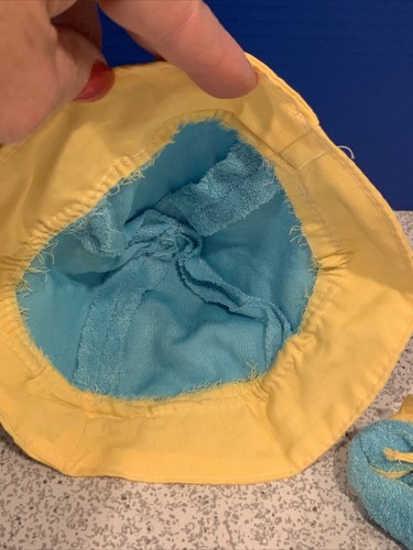 Cabbage Patch Kids Blue & Yellow Terrycloth Swimsuit Bottoms & Matching Hat (1) - Picture 4 of 6