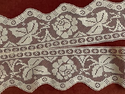 Antique Vintage Lace-WIDE ANTIQUE HANDMADE ITALIAN FILET BOBBIN