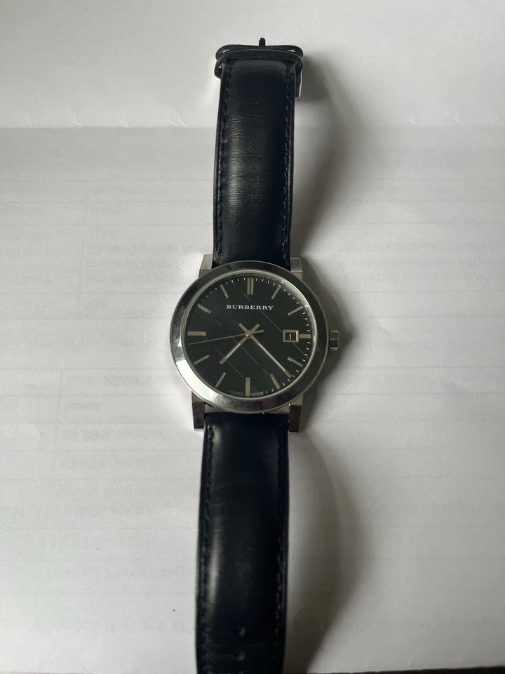 博柏利男士腕表BU9009不锈钢皮革表带黑色表盘 — 第 4/4 张图片