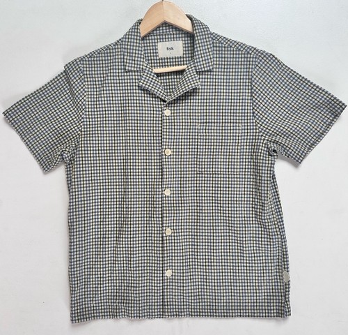 Folk Clothing Short Sleeve Check Shirt Size 3 / M Linen Blend Textured RRP £135