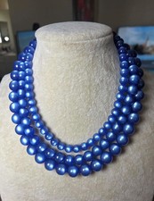 Vintage Dark Blue Moonglow 3 Strand Lucite Bead Necklace